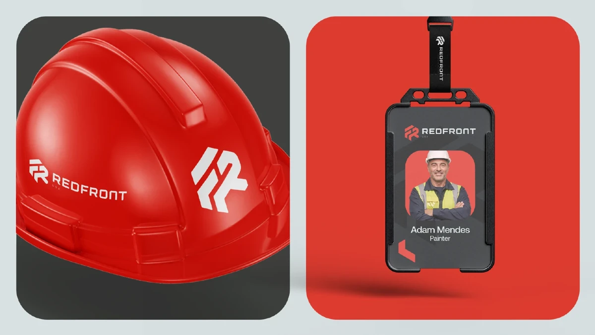 Red Front USA — Capacete e crachá com a identidade da marca